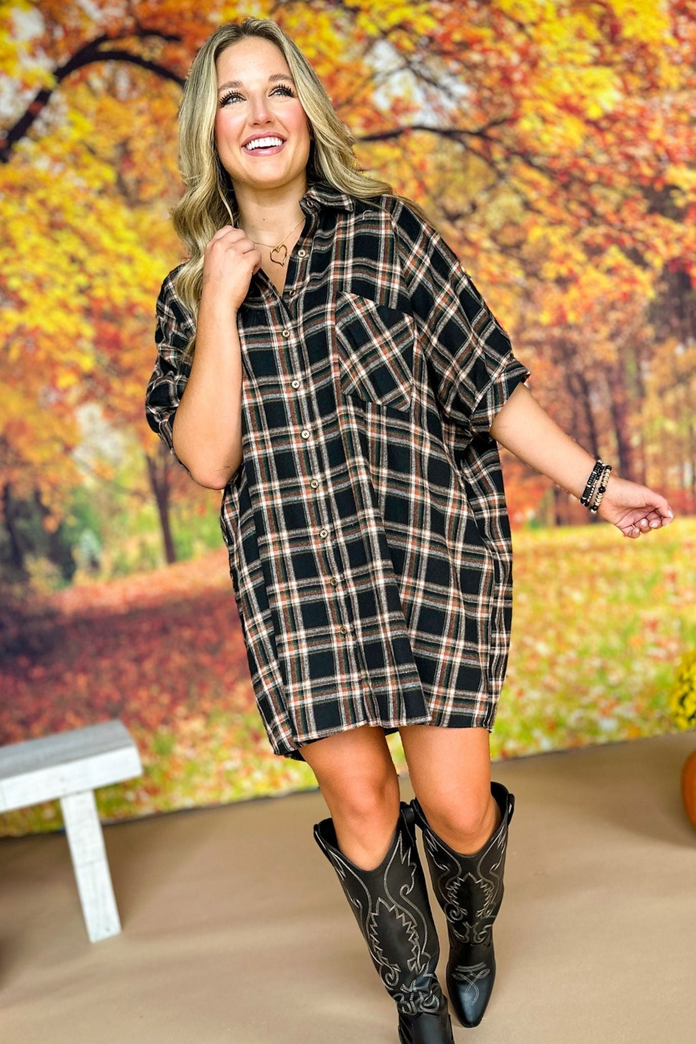 Black Plaid Button Front Flannel Dress, must have dress, must have style, fall style, fall fashion, elevated style, elevated dress, mom style, fall collection, fall dress, shop style your senses by mallory fitzsimmons