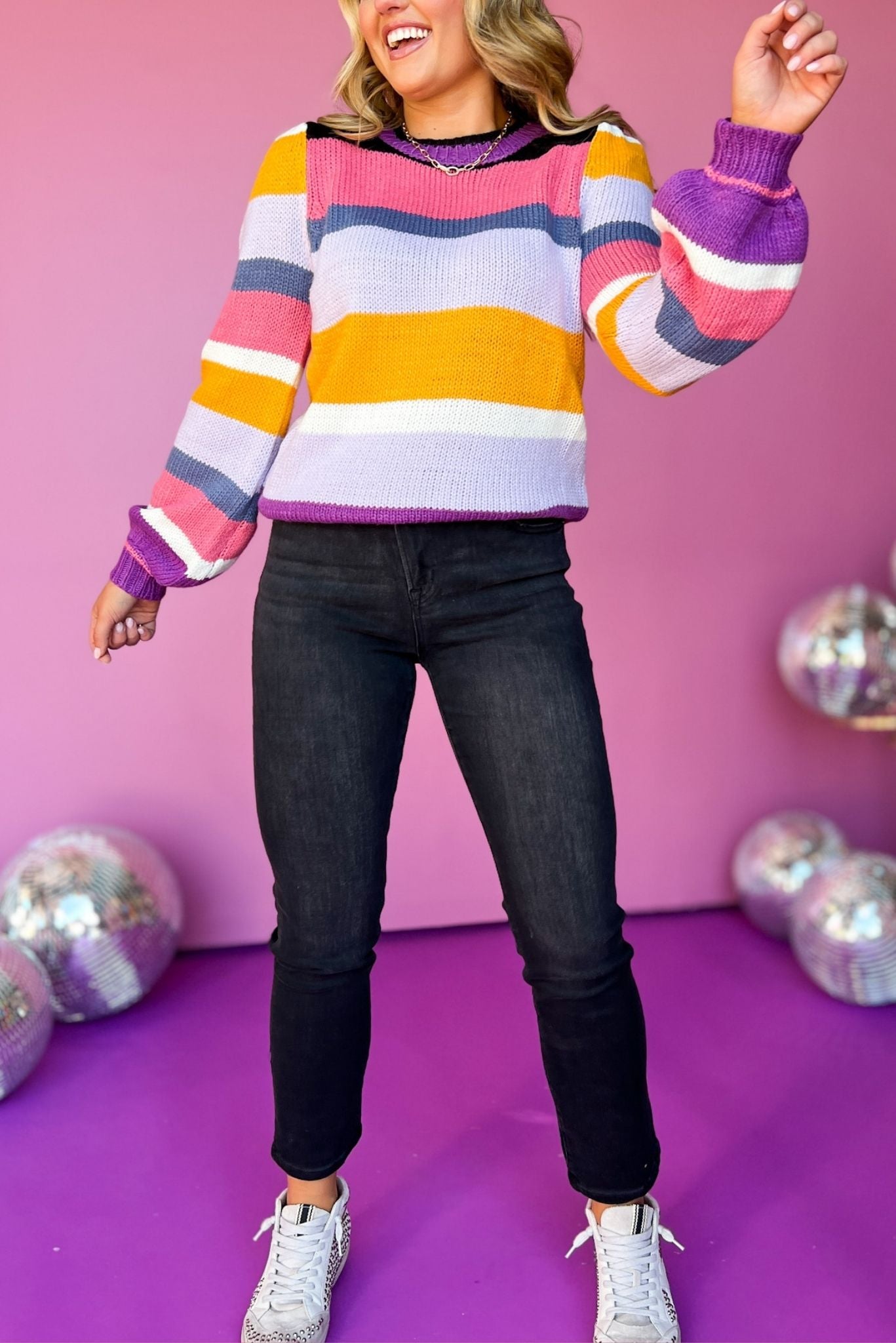 Lavender Striped Puff Long Sleeve Sweater, must have sweater, must have style, must have fall, fall collection, fall fashion, elevated style, elevated sweater, mom style, fall style, shop style your senses by mallory fitzsimmons