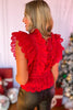 Red Crochet Ruffle Detail Sleeveless Top, must have top, must have style, elevated top, elevated style, holiday style, holiday fashion, elevated holiday, holiday collection, affordable fashion, mom style, shop style your senses by mallory fitzsimmons