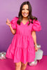 Fuchsia V Neck Short Puff Sleeve Tiered Dress, puff sleeve dress, must have dress, must have style, weekend style, spring fashion, elevated style, elevated style, mom style, shop style your senses by mallory fitzsimmons, ssys by mallory fitzsimmons