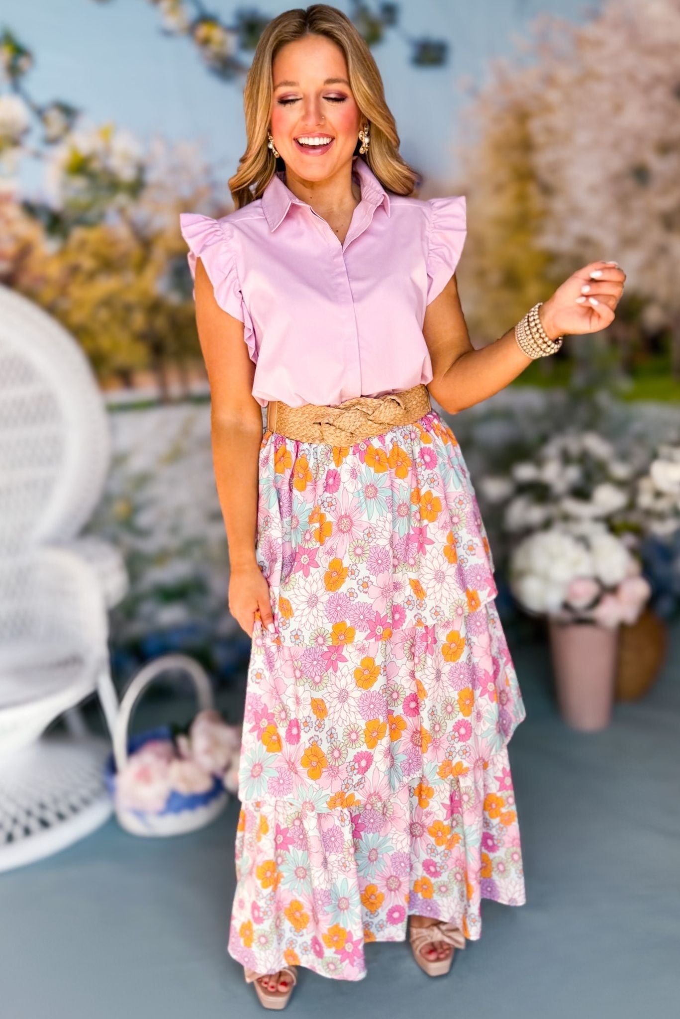 SSYS The Leah Poplin Ruffle Shoulder Top In Lilac, must have top, easter top, poplin top, ruffle detail, spring fashion, elevated poplin, elevated style, church style, brunch style, mom style, shop style your senses by mallory fitzsimmons, ssys by mallory fitzsimmons