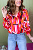 Fuchsia Abstract Printed V Neck Puffed Long Sleeve Top, must have top, must have style, office style, winter fashion, elevated style, elevated top, mom style, work top, shop style your senses by mallory fitzsimmons