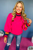 Hot Pink Mock Neck Striped Long Sleeve Pullover, elevated style, must have style, must have sweater, elevated sweater, rainbow detail, bright sweater, fall sweater, fall fashion, mom style, fun mom style, fun mom sweater, shop style your senses by mallory fitzsimmons