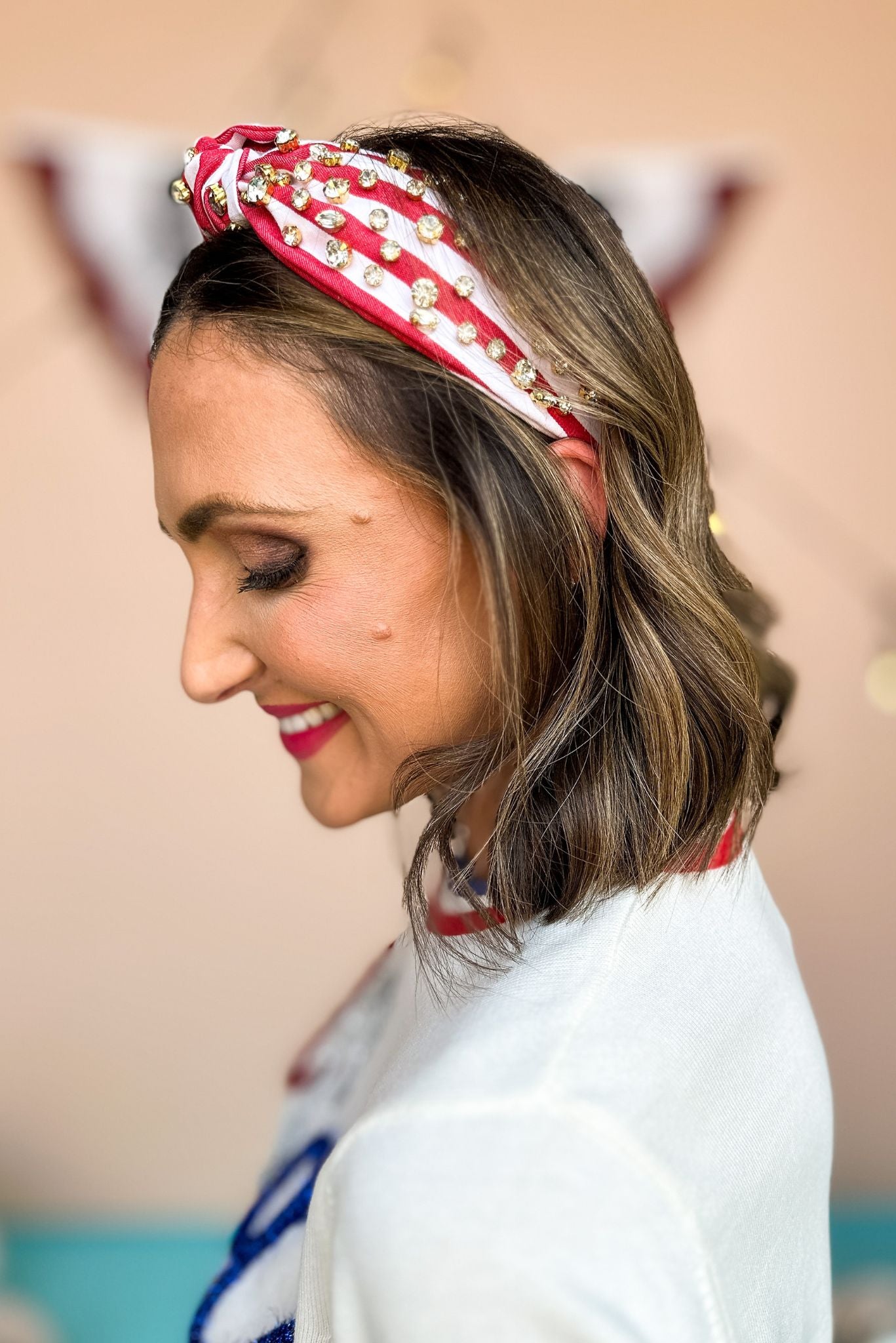  Red White Striped Crystal Knot Headband, Accessory, Headband, Shop Style Your Senses by Mallory Fitzsimmons