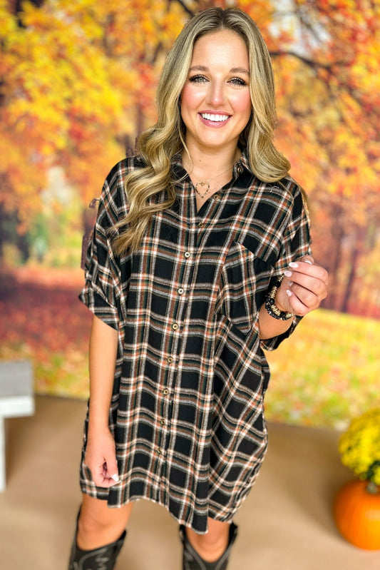 Black Plaid Button Front Flannel Dress, must have dress, must have style, fall style, fall fashion, elevated style, elevated dress, mom style, fall collection, fall dress, shop style your senses by mallory fitzsimmons