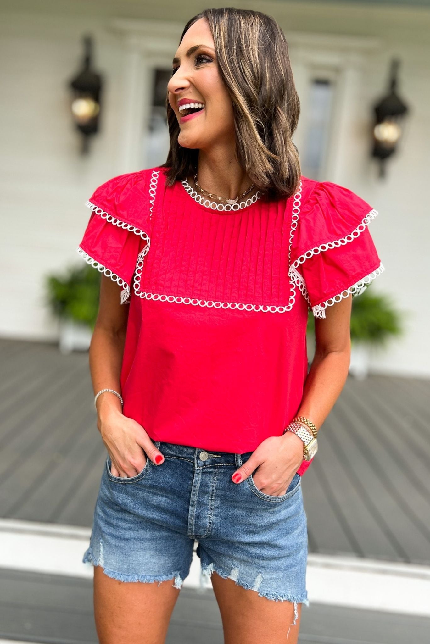  SSYS The Lyla Lace Trim Top In Red, ssys top, ssys the label, elevated top, must have top, Fourth of July collection, must have style, mom style, summer style, shop style your senses by MALLORY FITZSIMMONS, ssys by MALLORY FITZSIMMONS