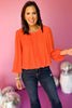 Orange Textured Smocked Cuff Long Sleeve Top, must have top, must have style, fall style, fall fashion, elevated style, elevated top, mom style, fall collection, fall top, shop style your senses by mallory fitzsimmons