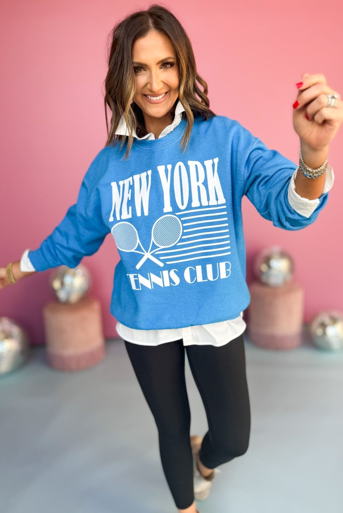 Blue New York Tennis Club Graphic Sweatshirt, must have sweatshirt, elevated sweatshirt, graphic sweatshirt, must have style, comfortable style, casual fashion, mom style, shop style your senses by mallory fitzsimmons