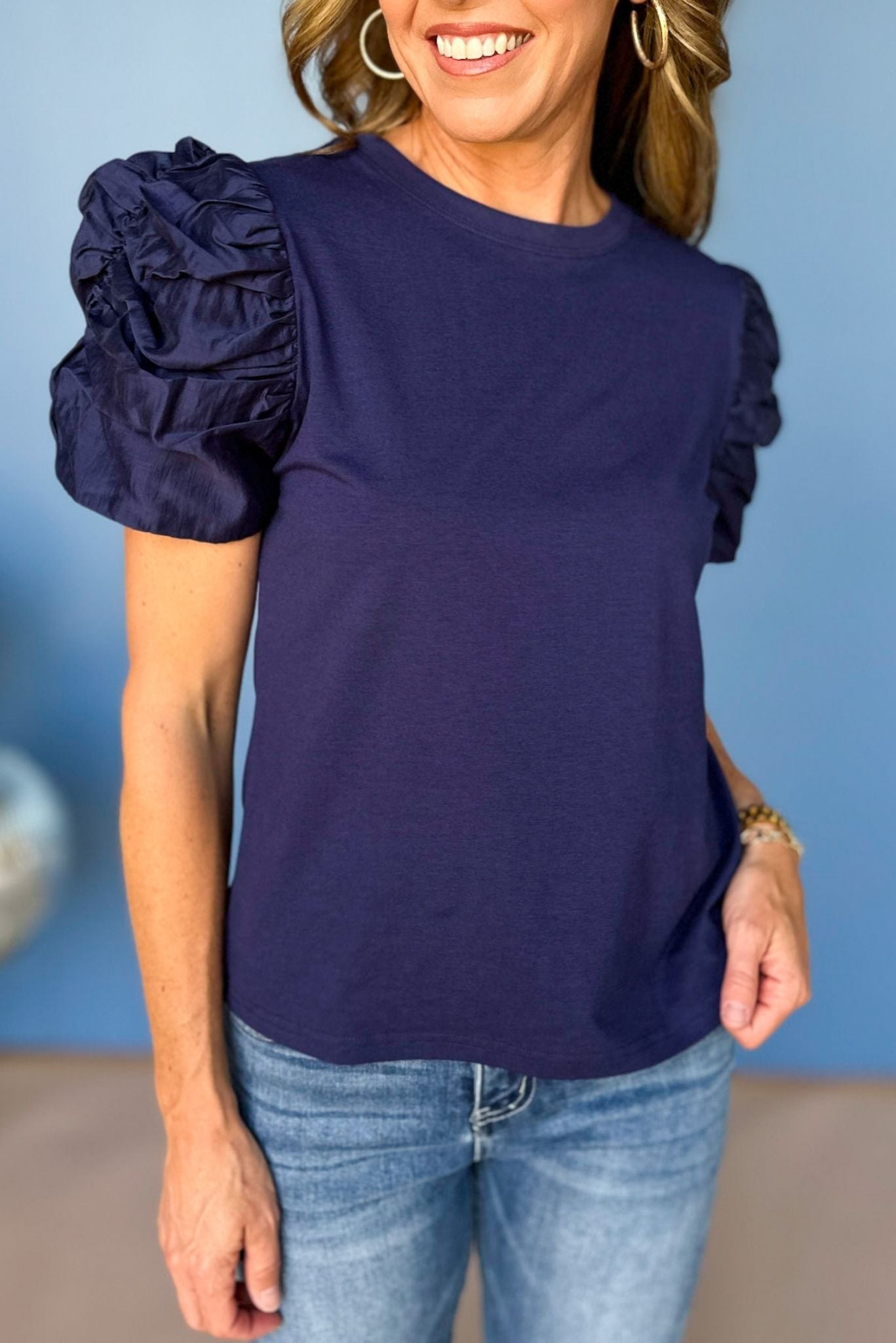 SSYS The Rachel Top In Navy, SSYS the label, elevated basic, elevated style, must have top, must have basic, mom style, chic style, summer to fall top, shop style your senses by mallory fitzsimmons