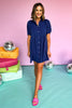 Navy Pearl Snap Collared Puff Sleeve Button Down Dress, summer dress, button down dress, elevated style, shop style your senses by mallory fitzsimmons