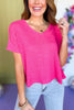Fuchsia Drop Shoulder V Neck Short Sleeve Knit Top *FINAL SALE*, Saturday steals, must have top, knit top, elevated top, everyday top, mom style, casual style, v neck top, easy style, summer style, summer top, shop style your senses by Mallory Fitzsimmons, ssys by Mallory Fitzsimmons  Edit alt text