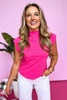 Fuchsia Mock Neck Cap Sleeve Top, fuchsia top, summer top, neon top, mom style, shop style your senses by malloty fitzsimmons