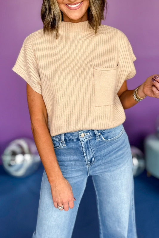 Tan Knitted Pocket Detail Mock Neck Cropped Top, must have top, must have style, must have fall, fall collection, fall fashion, elevated style, elevated top, mom style, fall style, shop style your senses by mallory fitzsimmons