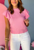 Pink Knit Crew Neck Ruffled Shoulder Top, knit top, must have top, must have style, office style, spring fashion, elevated style, elevated top, mom style, work top, shop style your senses by mallory fitzsimmons