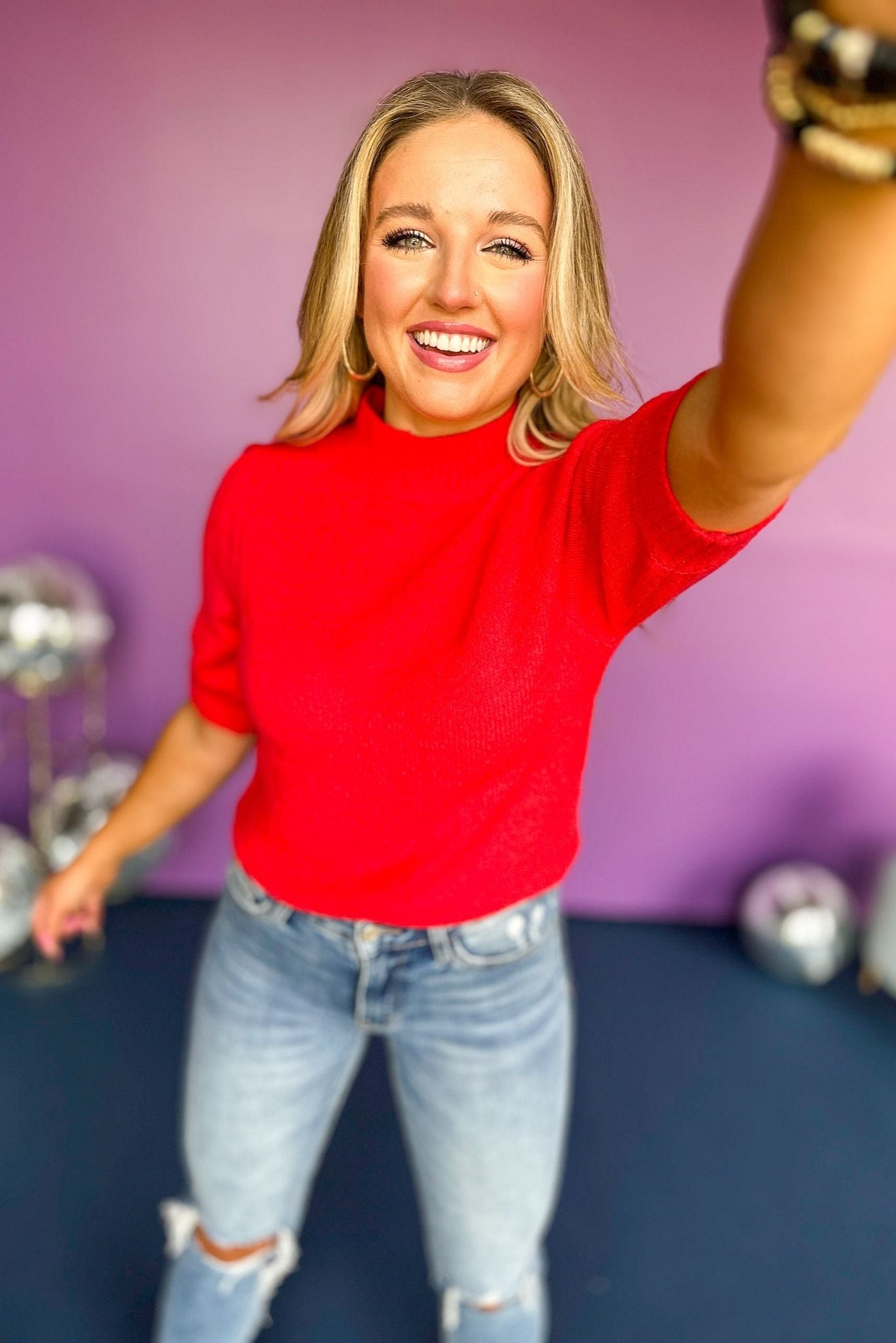 Red Puff Short Sleeve Sweater Top, elevated style, elevated sweater, short sleeve sweater, fall style, fall fashion, must have style, must have basic, fall basic, mom style, affordable fashion, shop style your senses by mallory fitzsimmons