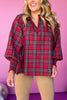 Red Plaid Printed Split Neck Long Sleeve Top, must have top, must have style, must have fall, fall collection, fall fashion, elevated style, elevated top, mom style, fall style, shop style your senses by mallory fitzsimmons