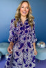 Purple Paisley Printed Split Neck Tiered 3/4 Balloon Sleeve Midi Dress, must have dress, must have style, office style, spring fashion, elevated style, elevated dress, mom style, work dress, shop style your senses by mallory fitzsimmons