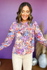 Mauve Floral Printed Smocked Neckline Long Sleeve Top, floral top, fall top, must have top, must have print, must have fall, printed top, mom style, chic style, elevated style, must have style, shop style your senses by mallory fitzsimmons