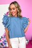 Light Blue Chambray Layered Scalloped Sleeve Top