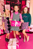 SSYS Kids Everly Velvet Bow Trim Puff Sleeve Shift Dress In Pink Tartan