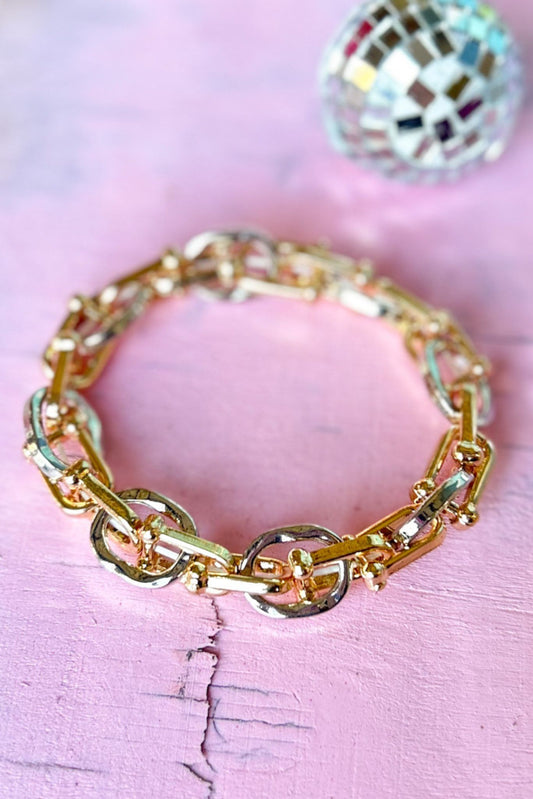 Gold Silver Stretch Cast Link Bracelet, accessory, bracelet, elevated bracelet, shop style your senses by mallory fitzsimmons, ssys by mallory fitzsimmons