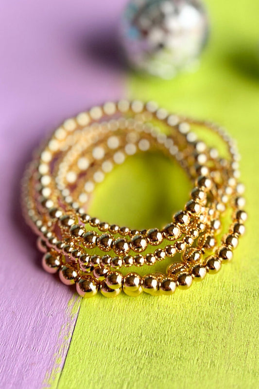 Gold Multi Size Bead Bracelet Stack, accessory, bracelet, bracelet stack, elevated bracelet, shop style your senses by Mallory Fitzsimmons, says by Mallory Fitzsimmons