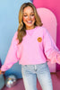 Pink Happy Face Printed Long Sleeve Pullover, must have sweatshirt, elevated sweatshirt, bright sweatshirt, spring style, trendy style, trendy sweatshirt, shop style your senses by mallory fitzsimmons, ssys by mallory fitzsimmons