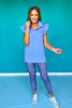 SSYS Cornflower Ruffle Shoulder Quarter Zip Collared Tunic