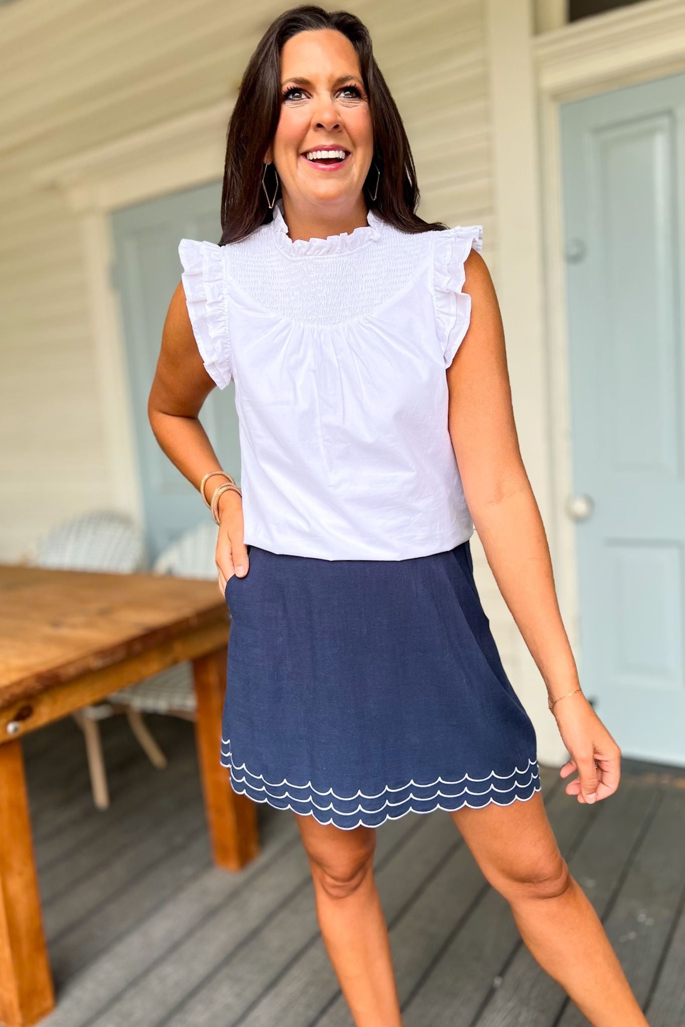 SSYS The Annabelle Smock Neck Top In White, ssys top, ssys the label, elevated top, must have top, Fourth of July collection, must have style, mom style, summer style, shop style your senses by MALLORY FITZSIMMONS, ssys by MALLORY FITZSIMMONS