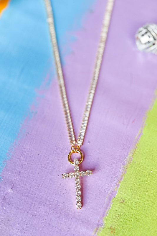 SSYS Gold Cross Pendant Tennis Necklace, Accessory, Necklace, Shop Style Your Senses by Mallory Fitzsimmons