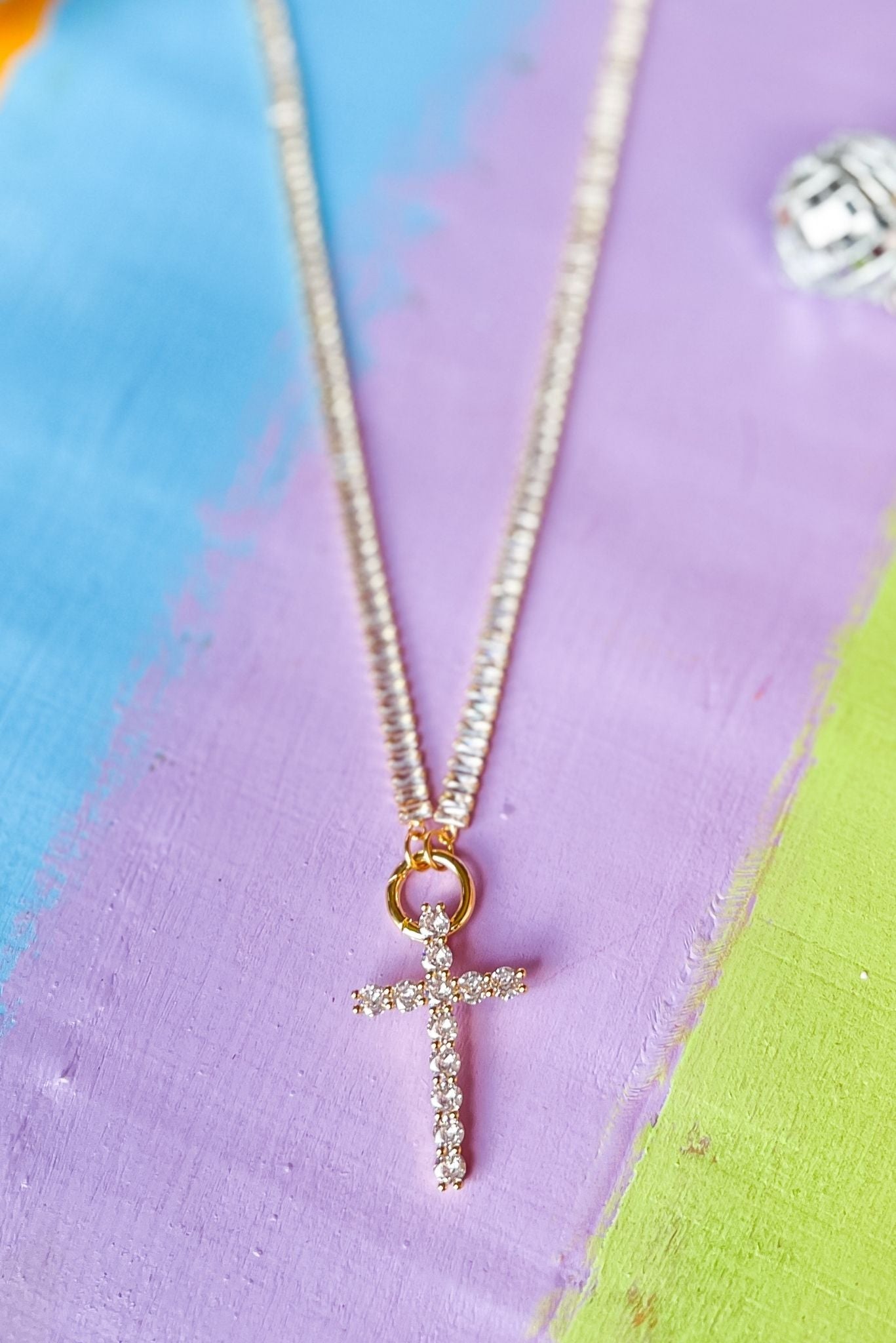 SSYS Gold Cross Pendant Tennis Necklace, Accessory, Necklace, Shop Style Your Senses by Mallory Fitzsimmons