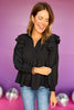 Black Collared V Neck Double Ruffle Sleeve Top, top, collared top, v neck top, double ruffle sleeve top, long sleeve top, black top, black collared top, black v neck top, black double ruffle sleeve top, black long sleeve top, must have top, must have black top, elevated top, elevated black top, elevated style, Shop Style Your Senses by Mallory Fitzsimmons, SSYS by Mallory Fitzsimmons