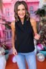 SSYS The Darcy Ruffle Collar Sleeveless Top In Black, ssys the label, spring break top, spring break style, spring fashion affordable fashion, elevated style, bright style, ruffle top, mom style, shop style your senses by mallory fitzsimmons, ssys by mallory fitzsimmons