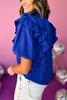 Royal Blue Frilled Tie Neck Bubble Ruffle Sleeve Top, must have top, must have style, must have fall, fall collection, fall fashion, elevated style, elevated top, mom style, fall style, shop style your senses by mallory fitzsimmons