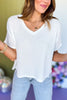 Off White Drop Shoulder V Neck Short Sleeve Knit Top *FINAL SALE*, Saturday steals, must have top, knit top, elevated top, everyday top, mom style, casual style, v neck top, easy style, summer style, summer top, shop style your senses by Mallory Fitzsimmons, ssys by Mallory Fitzsimmons  Edit alt text