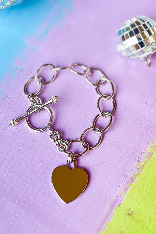 Silver Metal Heart Lock Charm Toggle Bracelet, charm, heart charm, toggle bracelet, everyday wear, shop style your senses by mallory fitzsimmons
