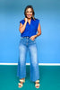 SSYS Audrey Shoulder Pad Cap Sleeve Poplin Button Down Top In Royal
