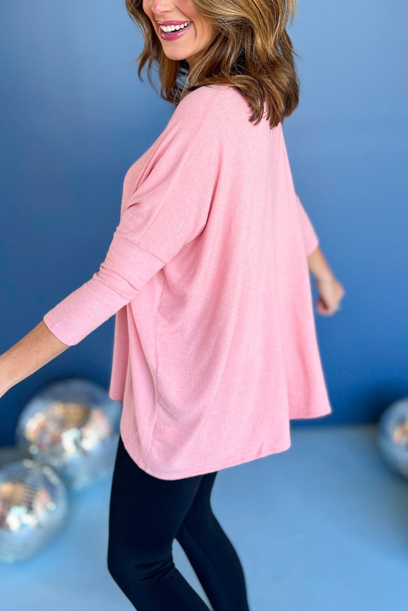 Light Pink V Neck Three Quarter Brushed Knit Top, must have top, must have cozy top, must have style, elevated top, elevated cozy, winter style, cold style, mom style, shop style your senses by mallory fitzsimmons