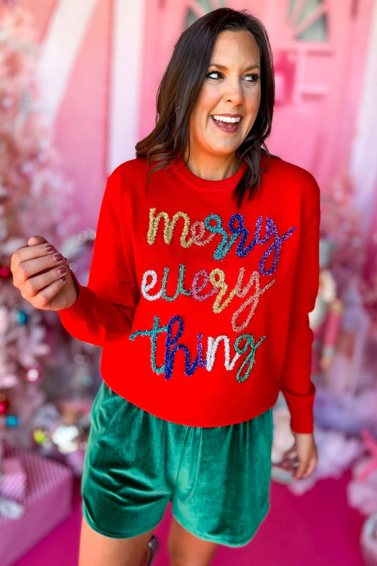  Queen Of Sparkles Red Merry Everything Sweater, must have sweater, must have style, must have holiday, holiday collection, holiday fashion, elevated style, elevated sweater, mom style, holiday style, shop style your senses by mallory fitzsimmons