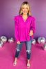 Magenta Collared V Neck Double Ruffle Sleeve Top, top, collared top, v neck top, double ruffle sleeve top, long sleeve top, magenta top, magenta collared top, magenta v neck top, magenta double ruffle sleeve top, magenta long sleeve top, must have top, must have magenta top, elevated top, elevated magenta top, elevated style, Shop Style Your Senses by Mallory Fitzsimmons, SSYS by Mallory Fitzsimmons