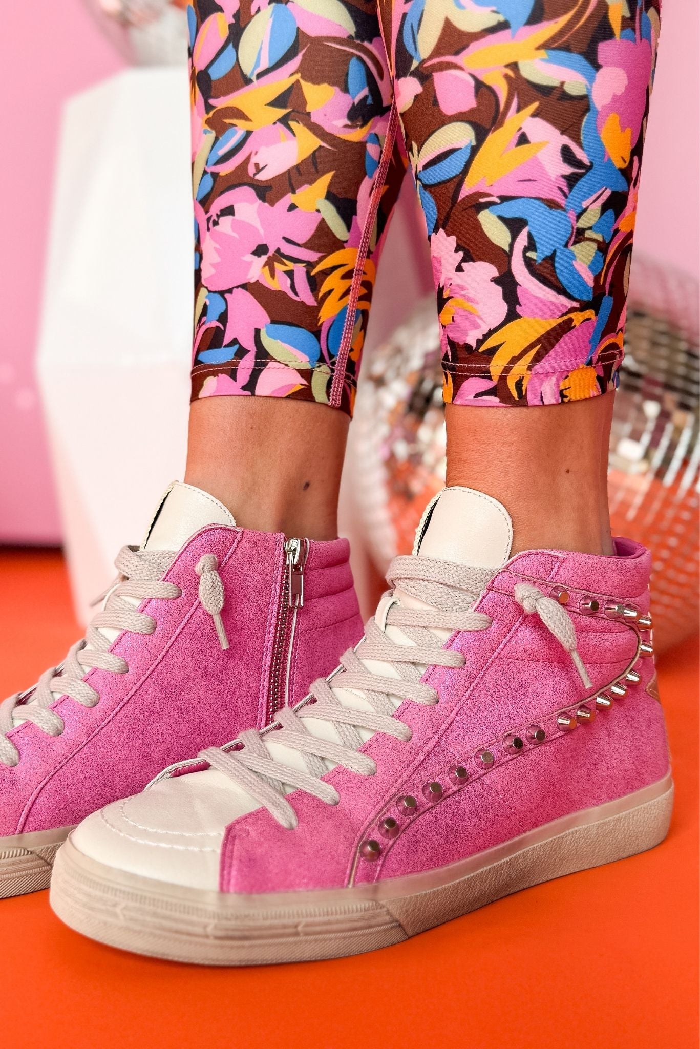 Shu Shop Bright Pink Metallic Stud Star High Top Sneaker, shoes, sneakers, pink sneakers, studded sneakers, must have shoes, shop style your senses by mallory fitzsimmons, ssys by mallory fitzsimmons