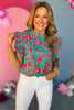 Green Flower Print Frill Neck Smocked Frilled Shoulder Top, floral top, spring florals, must have top, must have style, office style, spring fashion, elevated style, elevated top, mom style, work top, shop style your senses by mallory fitzsimmons