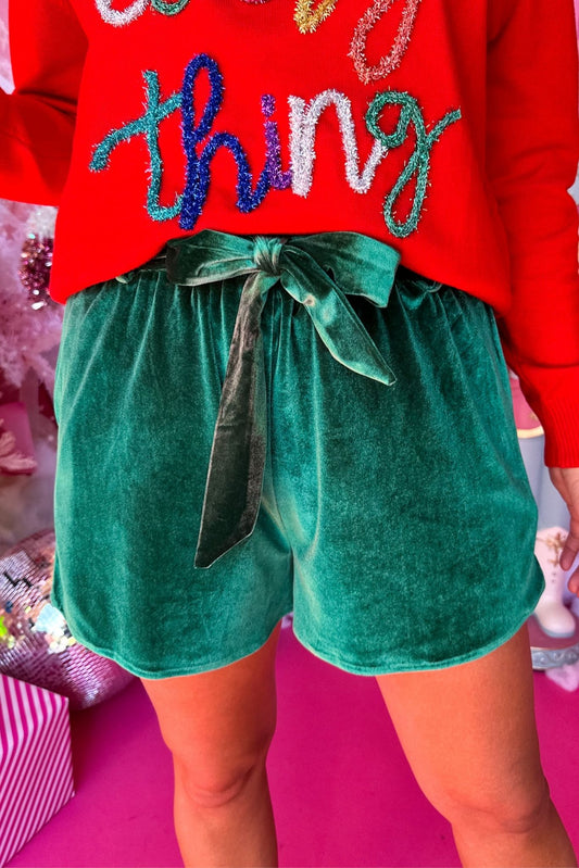 Green Velvet Belted Paper Bag Shorts, must have shorts, must have style, elevated shorts, elevated style, velvet shorts, holiday shorts, mom style, shop style your senses by mallory fitzsimmons