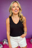 Black V Neck Tank Top, tank top, basic tank top, v neck tank top, black tank top, black basic tank top, black v neck tank top, must have basic tank, elevated basic tank, elevated style, summer basic tank, summer style, Shop Style Your Senses by Mallory Fitzsimmons, SSYS by Mallory Fitzsimmons
