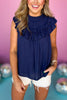Navy Boxy Cut Ruffle Sleeveless Top, ruffle top, office top, summer office wear, must have top, must have style, summer style, spring fashion, elevated style, elevated top, mom style, shop style your senses by mallory fitzsimmons, ssys by mallory fitzsimmons  Edit alt text