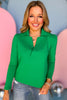 SSYS The Long Sleeve Ellie Top In Kelly Green,  ssys the label, green top, long sleeve top, must have top, elevated top, spring style, spring top, mom style, church style, brunch style, shop style your senses by mallory fitzsimmons