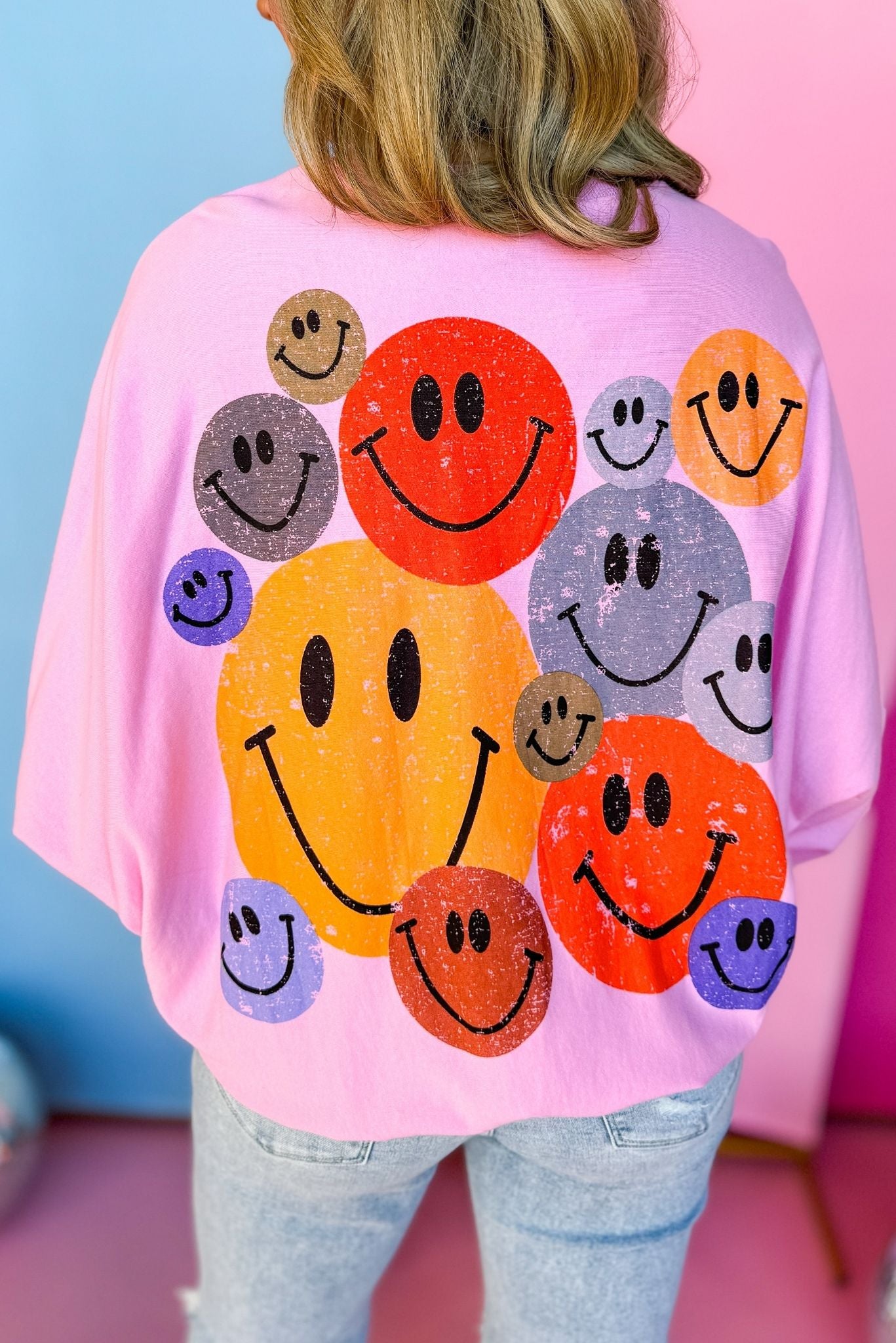 Pink Happy Face Printed Long Sleeve Pullover, must have sweatshirt, elevated sweatshirt, bright sweatshirt, spring style, trendy style, trendy sweatshirt, shop style your senses by mallory fitzsimmons, ssys by mallory fitzsimmons