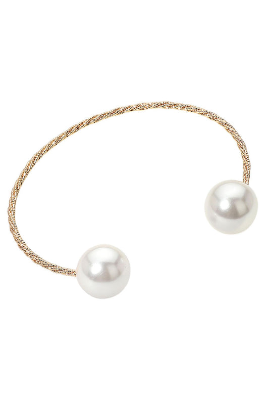 Gold Open Cuff Bracelet with White Pearl Ends
