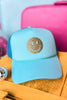  Turquoise Glitter Smiley Trucker Hat, Accessory, Trucker Hat, Shop Style Your Senses by Mallory Fitzsimmons