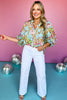 Aqua Multi Chain Print Bubble Sleeve Top, top, chain print top, aqua top, bubble sleeves, bubble sleeve top, must have top, elevated top, elevated style, summer top, summer style, Shop Style Your Senses by Mallory Fitzsimmons, SSYS by Mallory Fitzsimmons